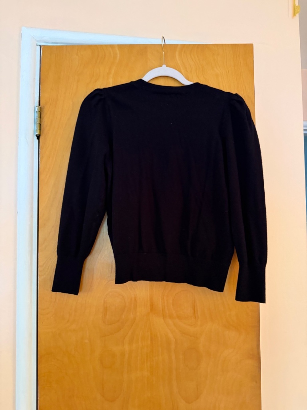 Black Puff Shoulder Knit Blouse, Marled by Reunited Clothing, Size L - Picture 2 of 3